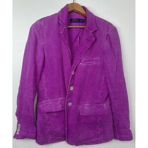 Polo Ralph Lauren Blazer Women's 8 Purple Pink %100 Linen 3 Button‎ Front Jacket